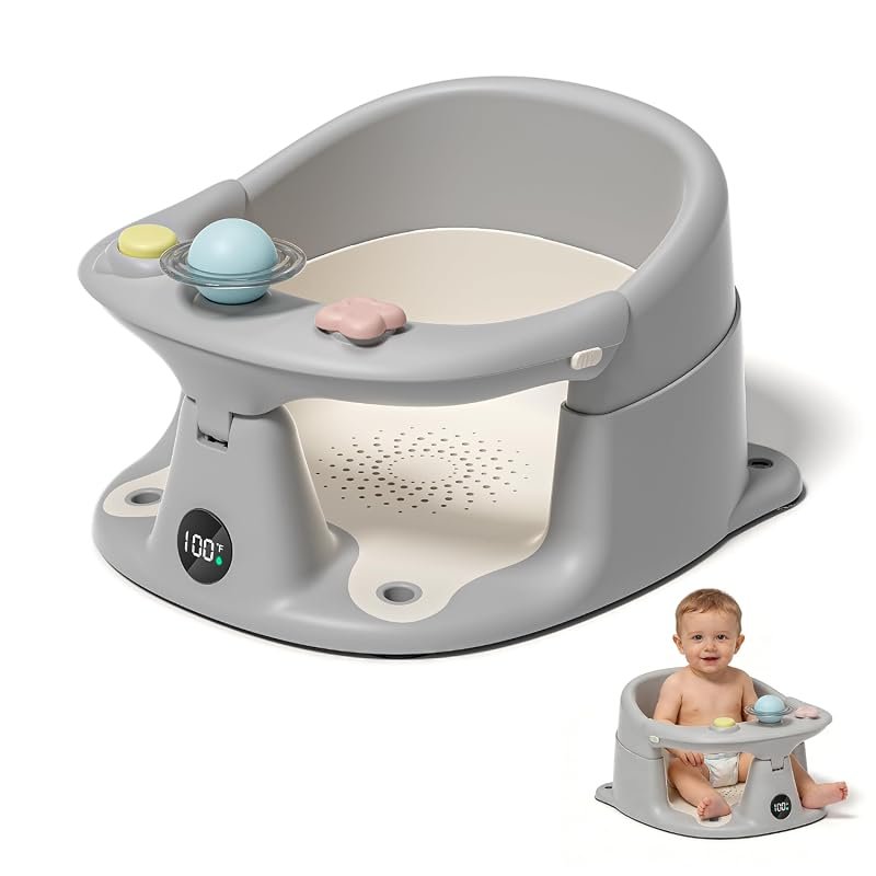 Baby Bath Seat with Thermometer, Non-Slip Infant Bathtub Chair with So